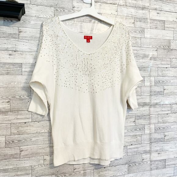 ELLE Off-White Sequined Dolman Sleeve Sweater, M - Picture 5 of 9